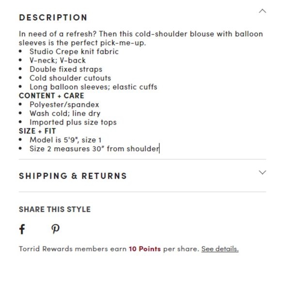 TORRID BLACK CREPE BALLOON SLEEVE COLD SHOULDER BLOUSE - Picture 7 of 7